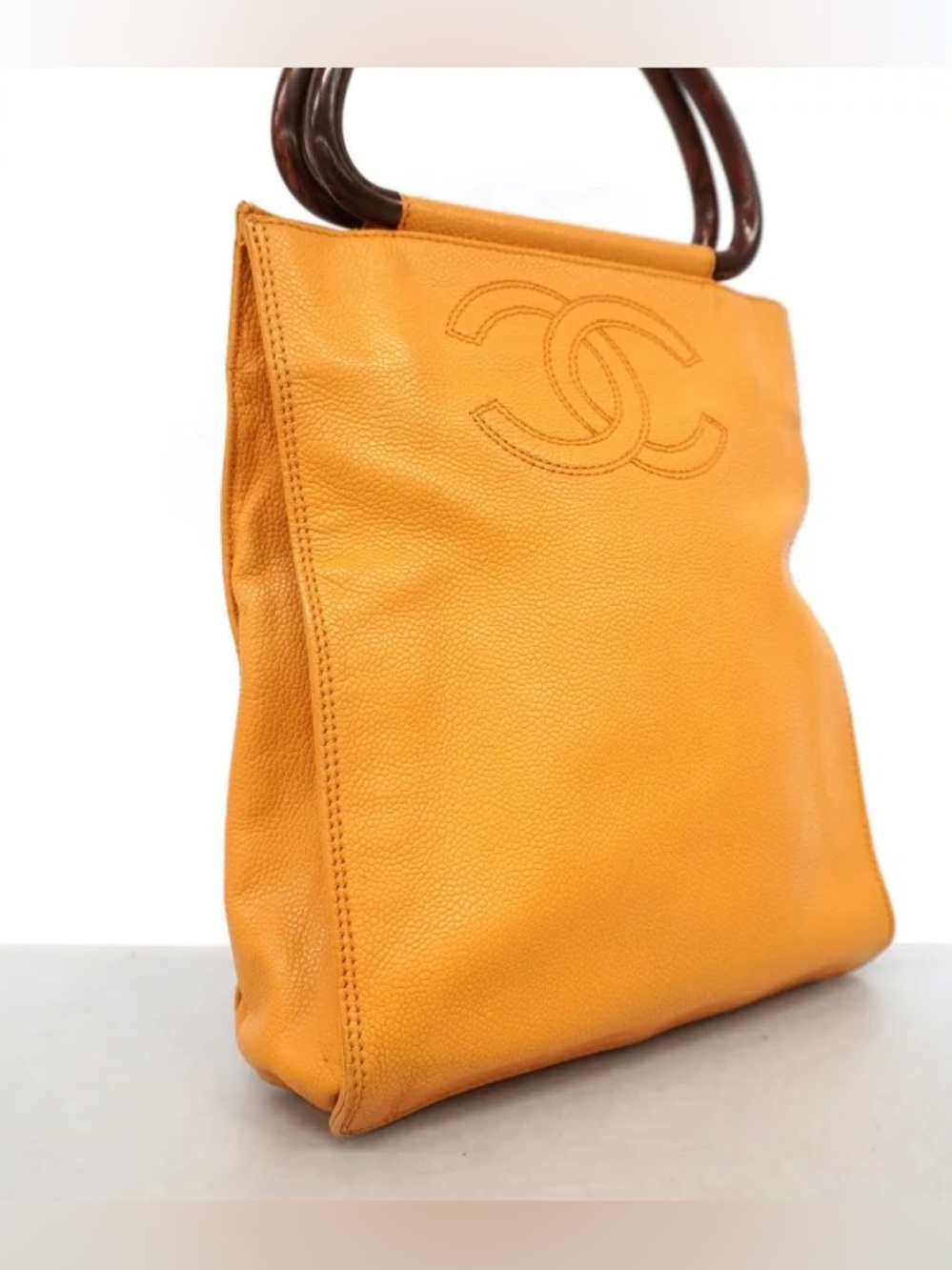 Authentic CHANEL tortoise mustard caviar leather mini satchel tote - Picture 9 of 9